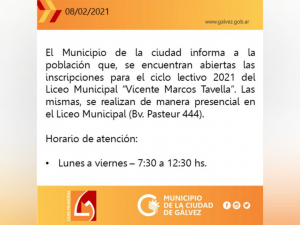 Se Abrieron las Inscripciones para el Ciclo 2021 del Liceo