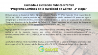 Licitaci&oacute;n Publica N&deg;07/22 &ldquo;Programa Caminos de la Ruralidad de Galvez &ndash; 2&deg; Etapa&rdquo;
