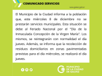 Los servicios por el Feriado Nacional del 8/12/21